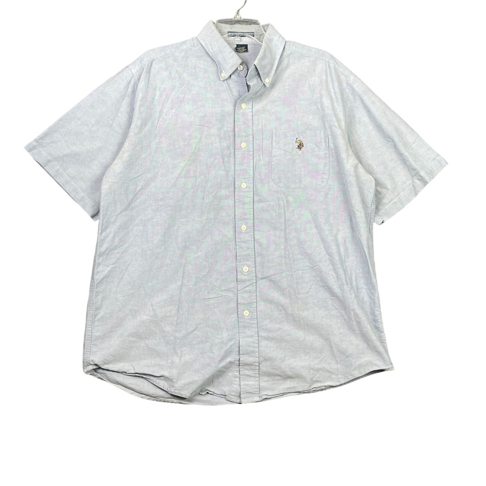 U.S. Polo Assn Button Down Mens Large Blue Short Sleeve Oxford Cotton Shirt